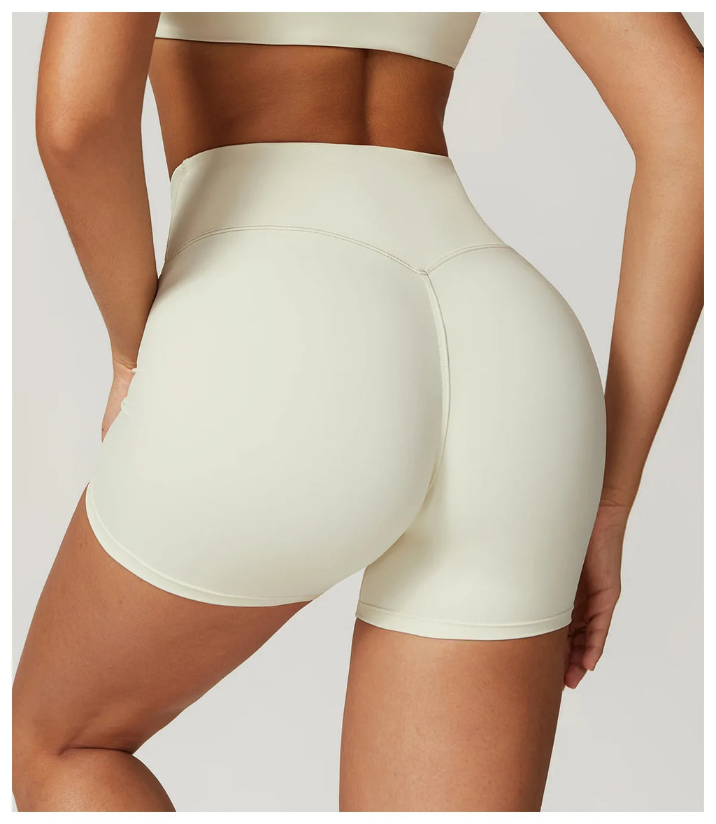 Crossover-Waist Booty Lift Shorts - Milk Apricot