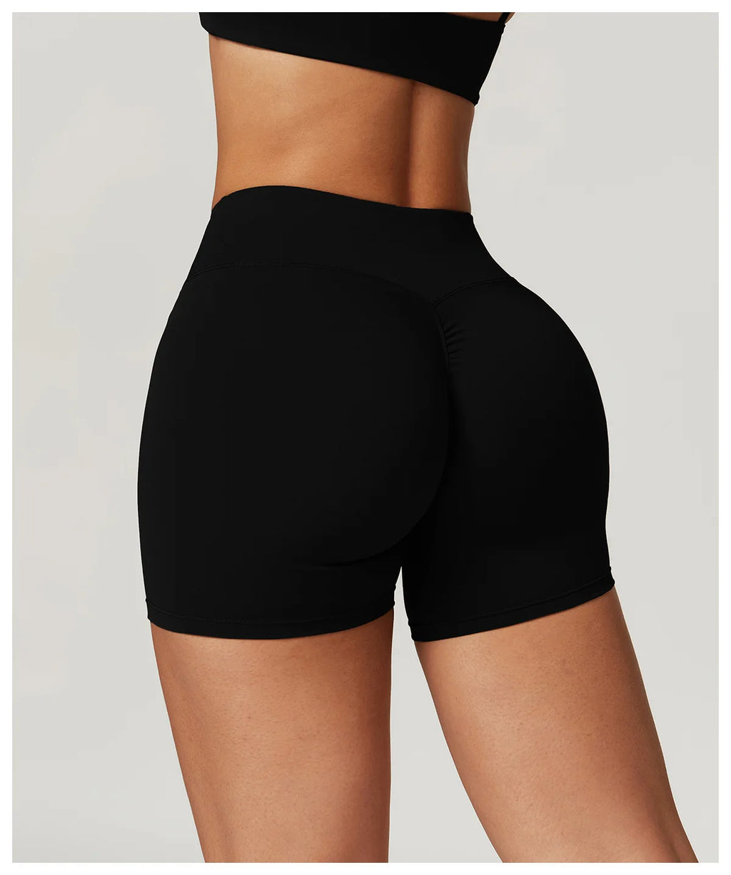 Crossover-Waist Booty Lift Shorts - Black