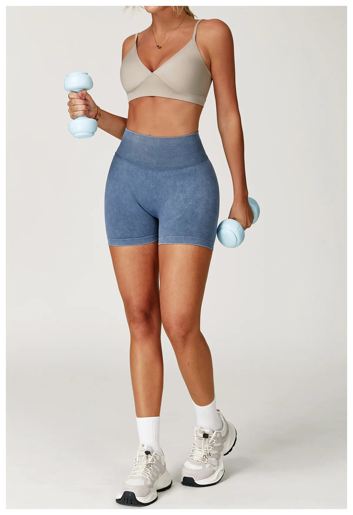 VIVU Sand Wash Yoga Shorts Denim Blue