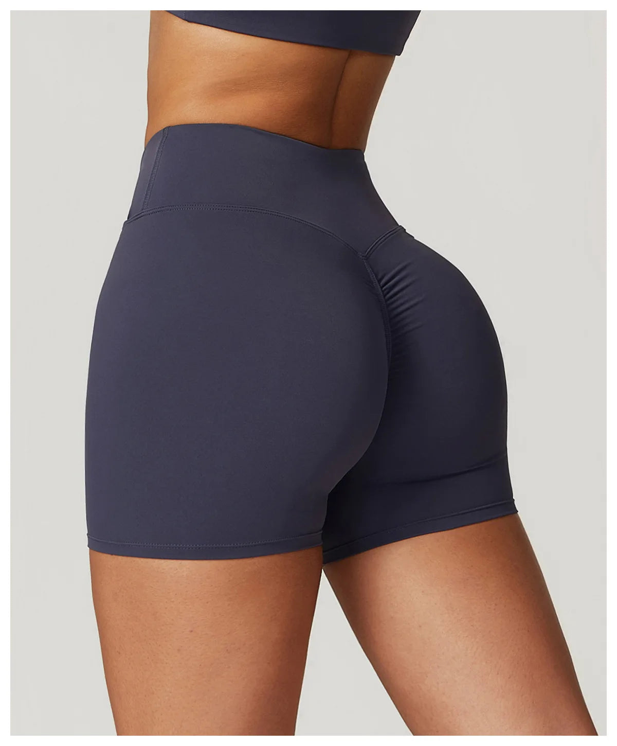 Crossover-Waist Booty Lift Shorts - Blue Gray