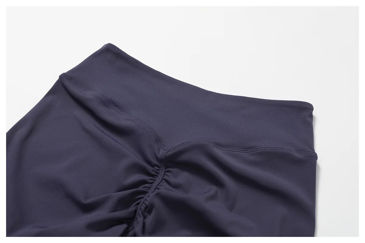 Crossover-Waist Booty Lift Shorts - Blue Gray
