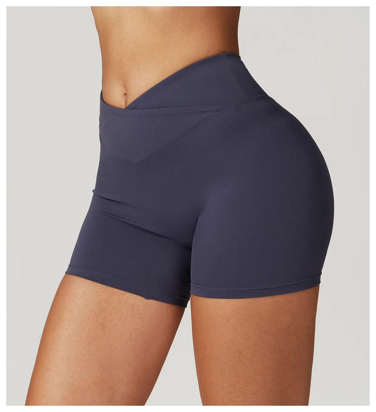 Crossover-Waist Booty Lift Shorts - Blue Gray
