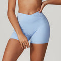 Crossover-Waist Booty Lift Shorts - Sky Blue
