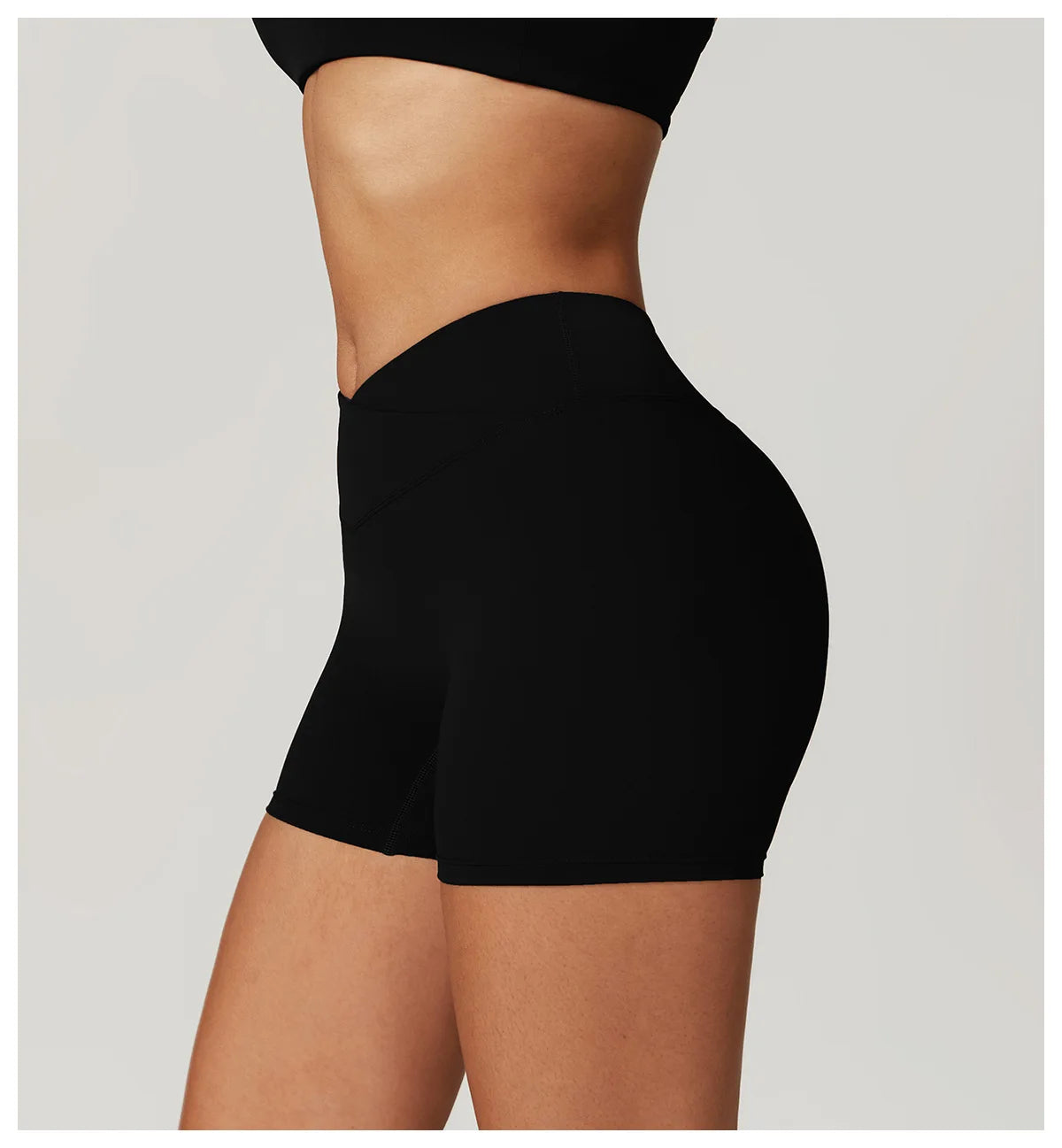 Crossover-Waist Booty Lift Shorts - Black