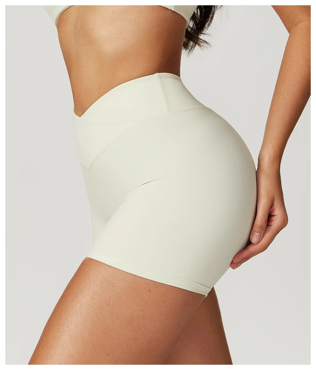 Crossover-Waist Booty Lift Shorts - Milk Apricot