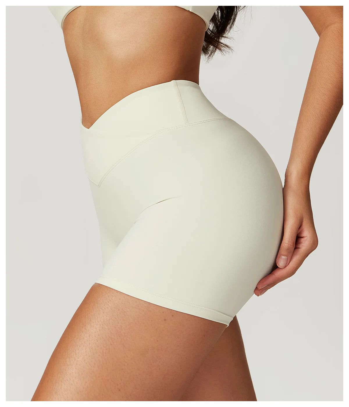 Crossover-Waist Booty Lift Shorts - Milk Apricot