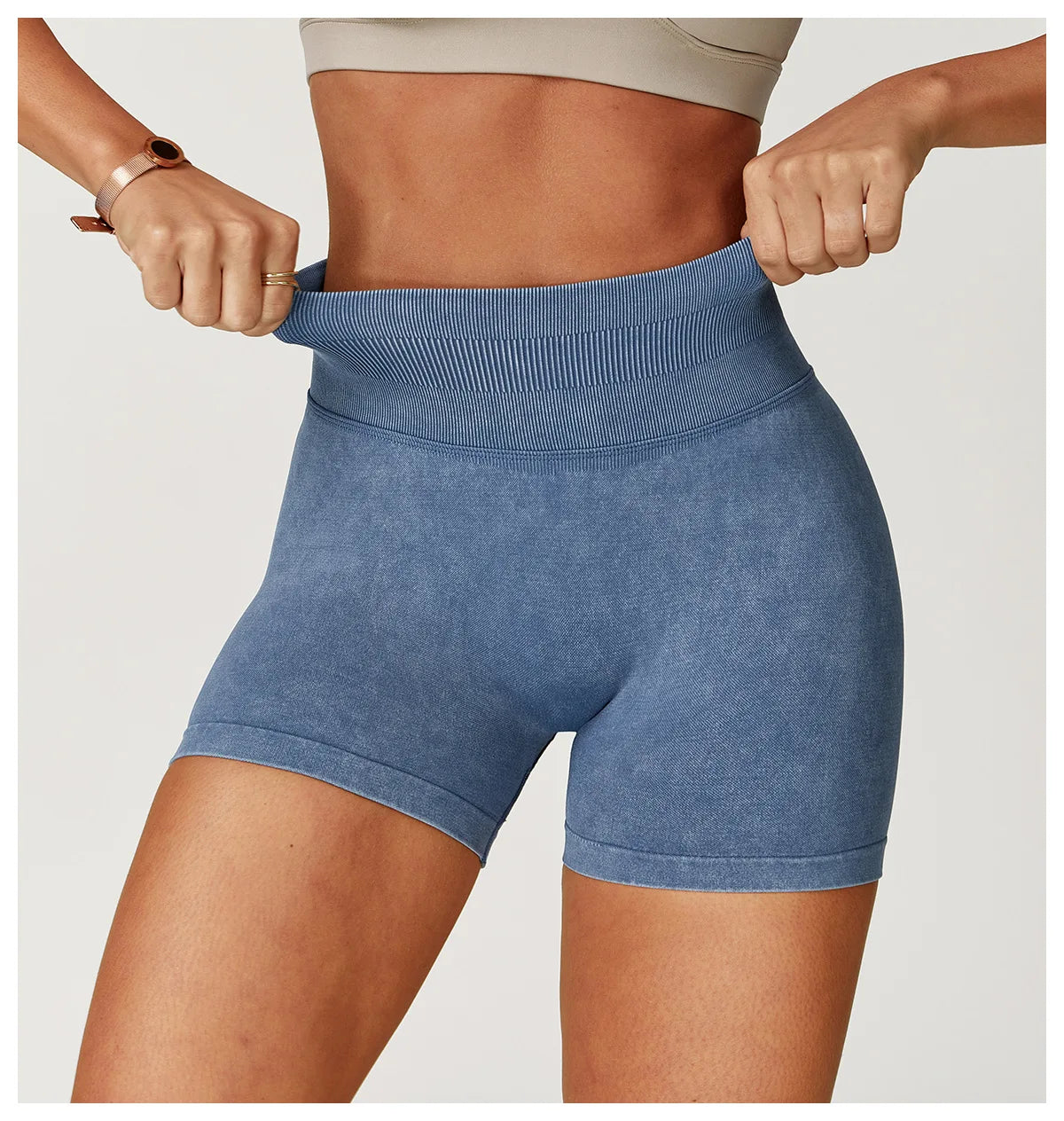 VIVU Sand Wash Yoga Shorts Denim Blue