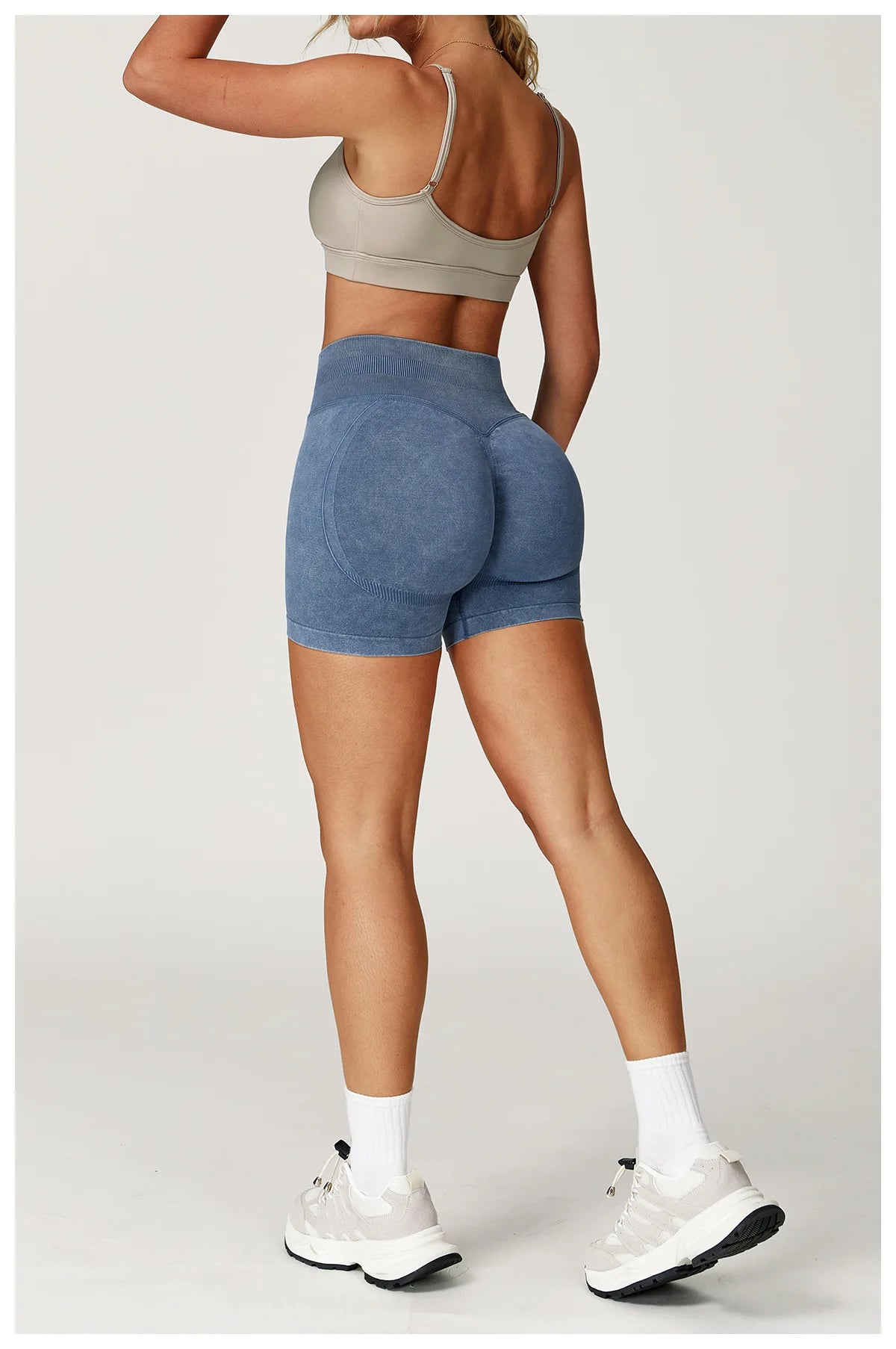 VIVU Sand Wash Yoga Shorts Denim Blue