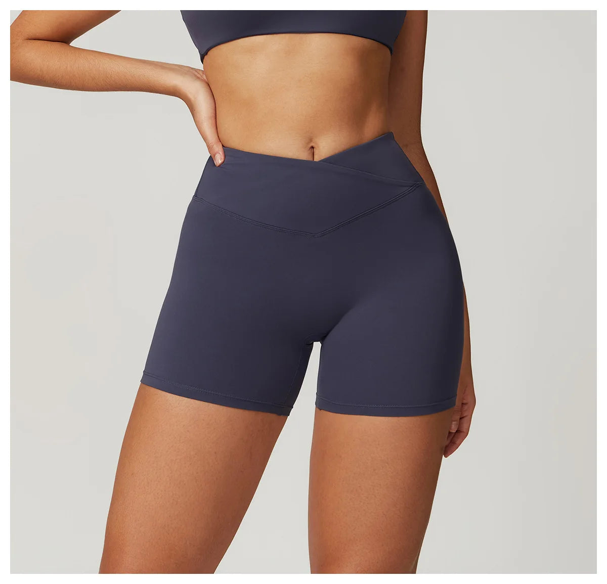 Crossover-Waist Booty Lift Shorts - Blue Gray