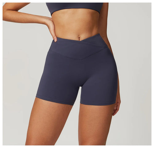 Crossover-Waist Booty Lift Shorts - Blue Gray