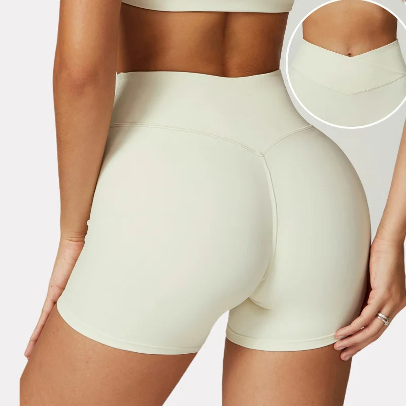 Crossover-Waist Booty Lift Shorts - Milk Apricot