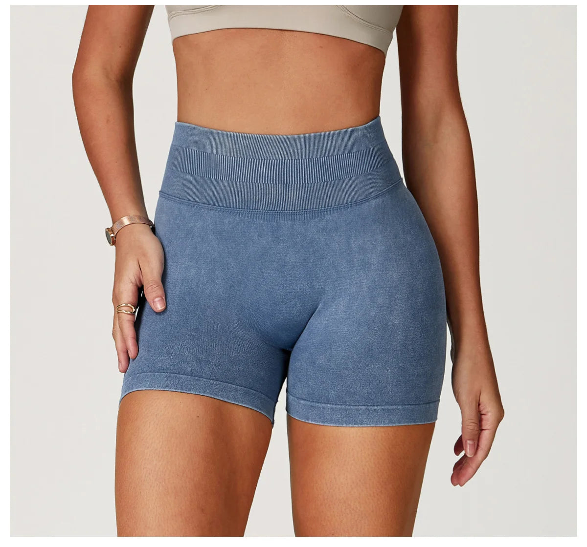 VIVU Sand Wash Yoga Shorts Denim Blue