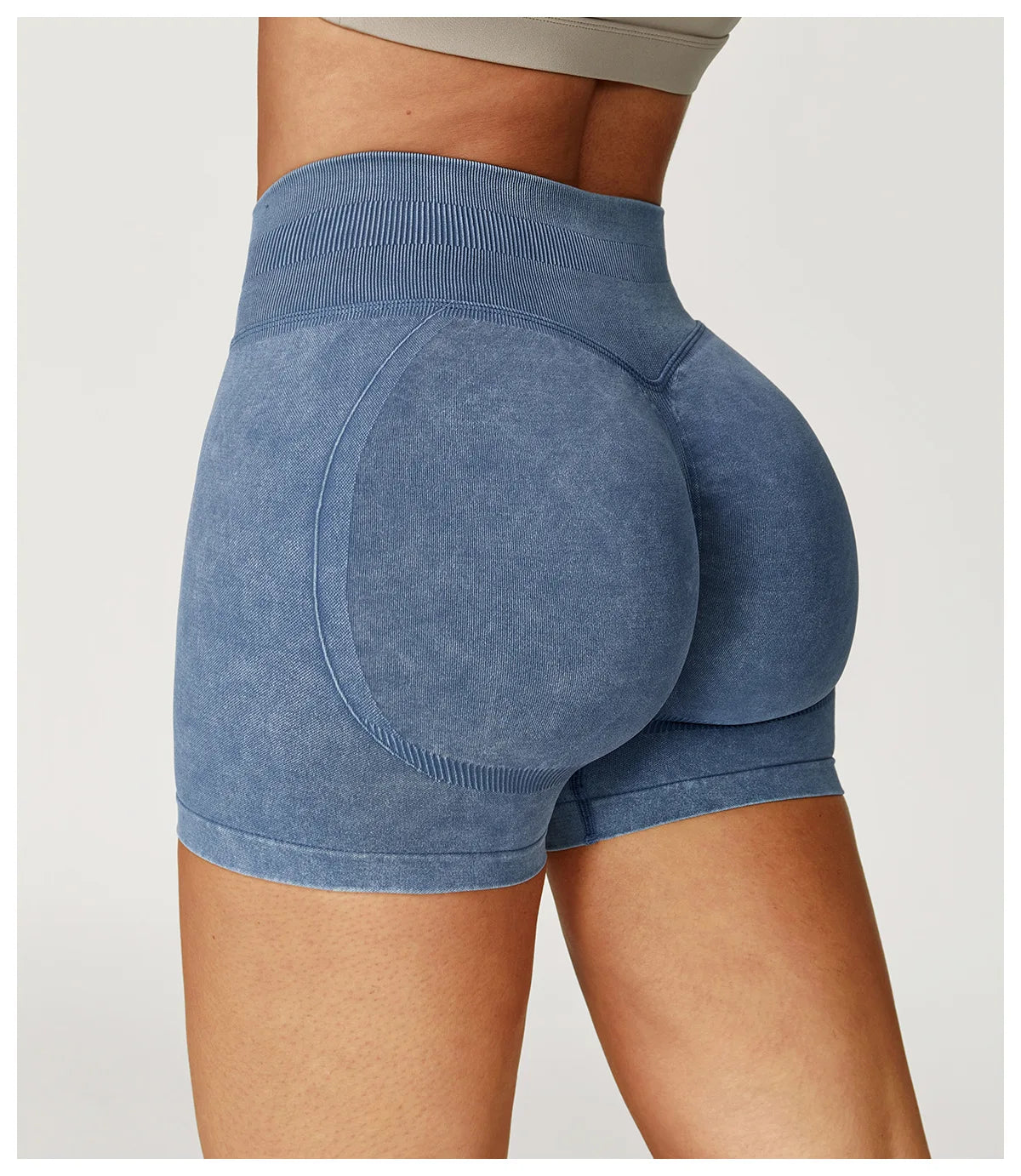 VIVU Sand Wash Yoga Shorts Denim Blue