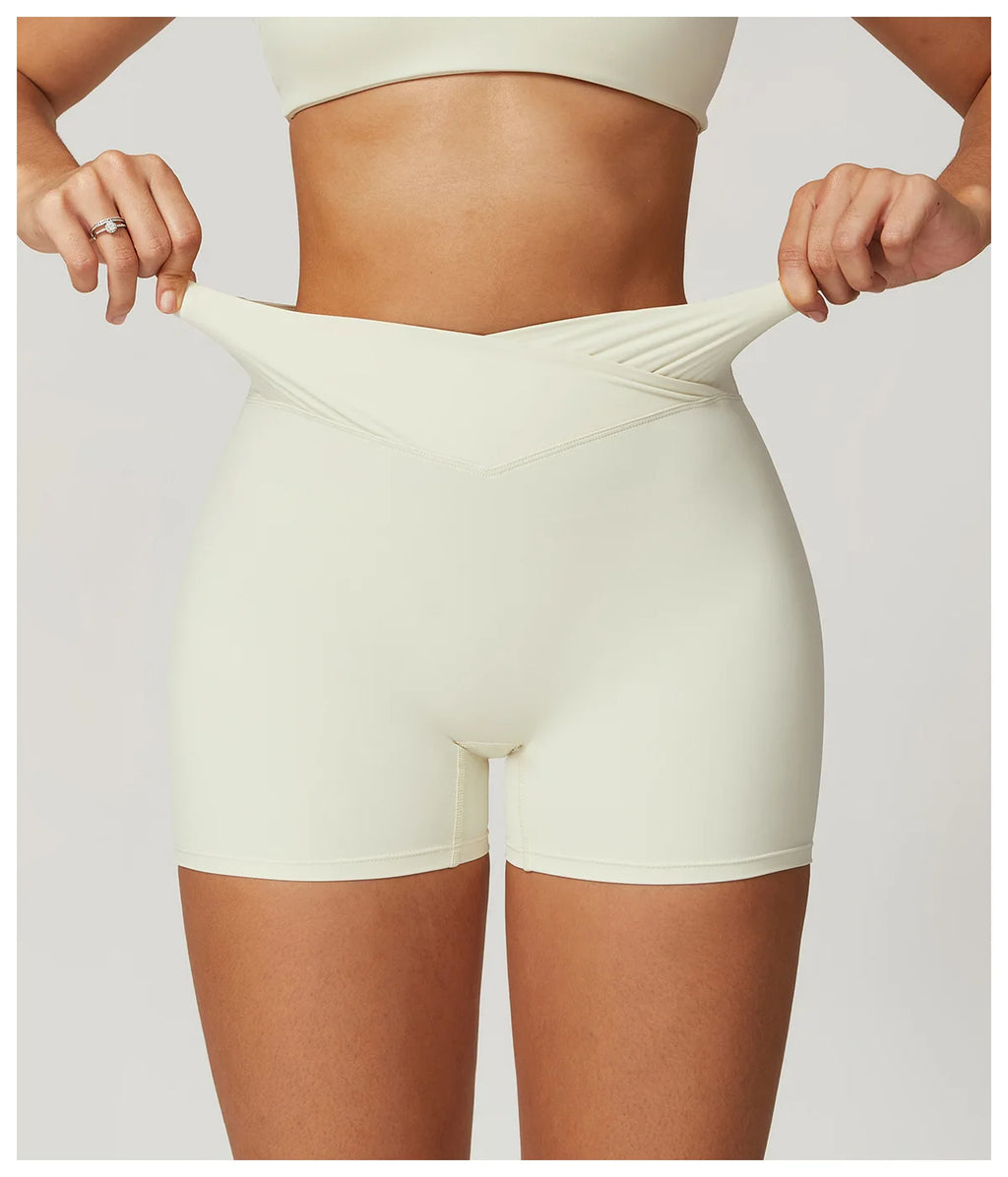 Crossover-Waist Booty Lift Shorts - Milk Apricot