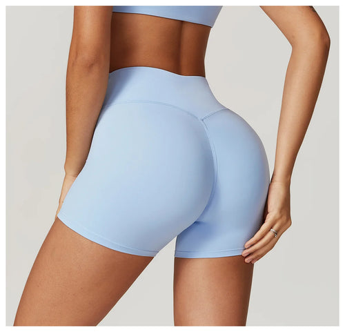 Crossover-Waist Booty Lift Shorts - Sky Blue