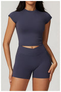 VIVU Yoga Tops Blue gray